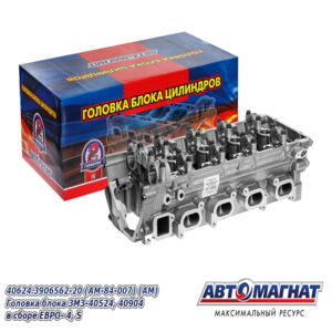 Головка блока цилиндров с клапанами пятиопорная 40624.3906562-20 дв.ЗМЗ-40524, 40525, 40904 ЕВРО-3, АИ-92/газ AM-84-007 Автомагнат